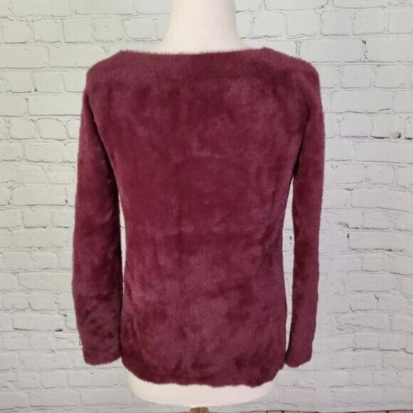 LOVE TOKEN Fuzzy Off Shoulders Sweater Burgundy M NEW - Picture 5 of 8